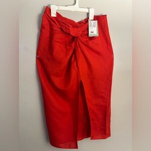H&M red Knot-detail linen skirt size 10